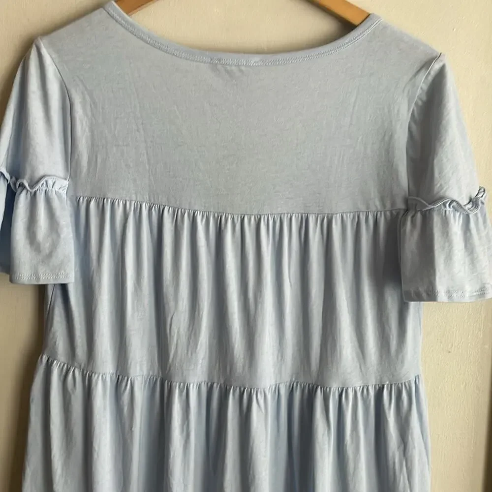 J.Crew Broken-in Jersey Tiered Mini Dress Light Blue